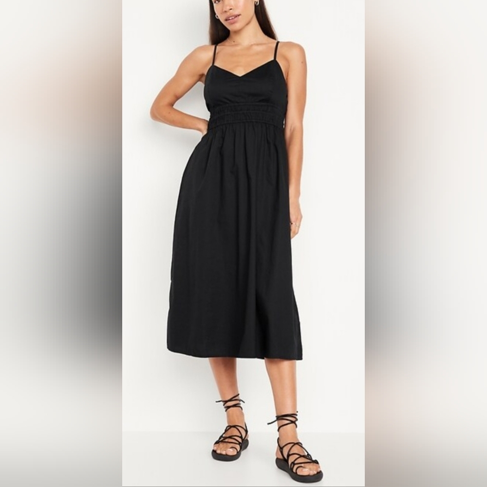 Old Navy Black Strapless Midi Waist Defined Dress With Pockets Sz M